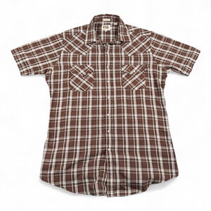 Vintage Ely Cattleman Western Shirt Adult LARGE TALL Brown Pearl Snap Plaid Y2K